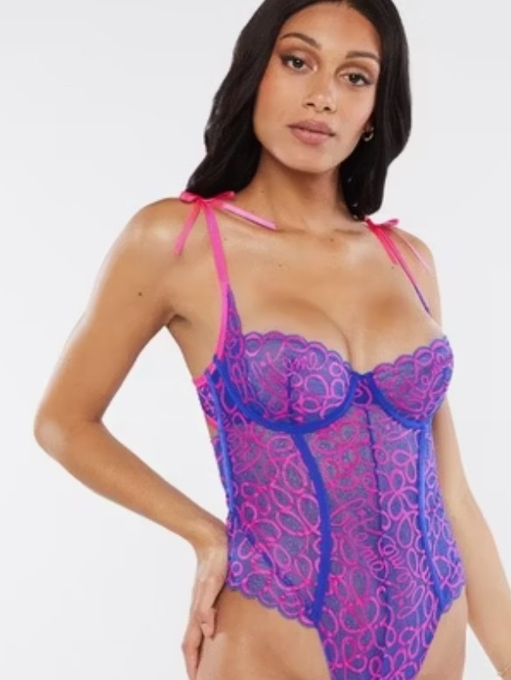 NWOT Savage X Fenty Pink Blue Lace Teddy Bodysuit Lingerie M